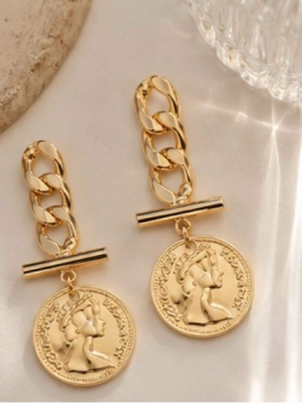 Royal Roman Coin Chain Link Drop Earring